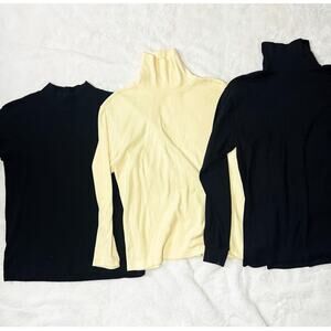 Mock Neck Long Sleeve Tops Bundle – Black, Cream & Yellow Size M Turtleneck Lot